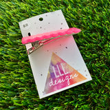 Handmade Resin Hair Clip - Neon Glitter Pink Ups and Downs Hair Clip!