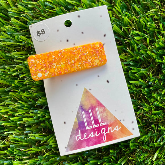 Handmade Resin Hair Clip - Orange Multi Glitter Rectangular Hair Clip!