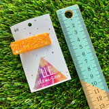 Handmade Resin Hair Clip - Orange Multi Glitter Rectangular Hair Clip!