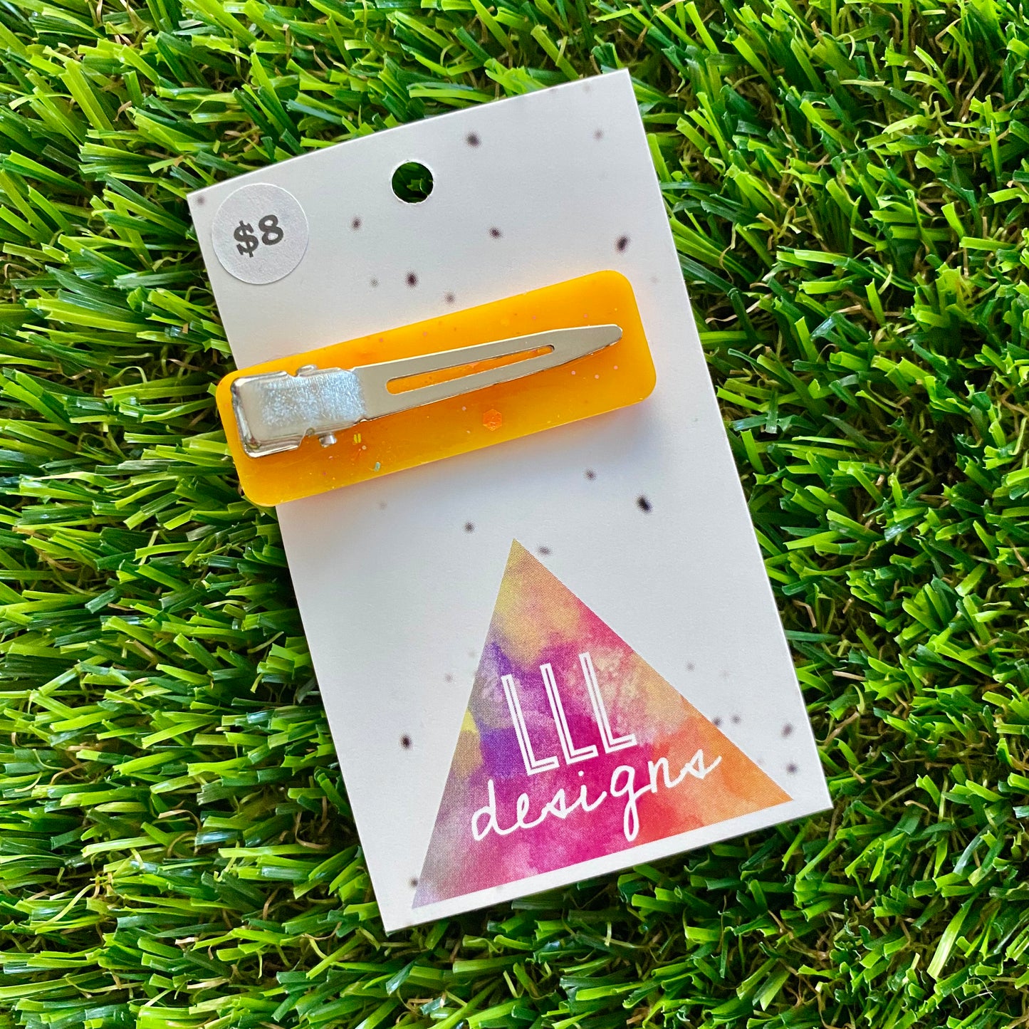 Handmade Resin Hair Clip - Orange Multi Glitter Rectangular Hair Clip!