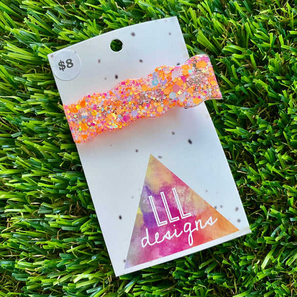 Handmade Resin Hair Clip - Pink and Orange Glitter Wave Hair Clip!