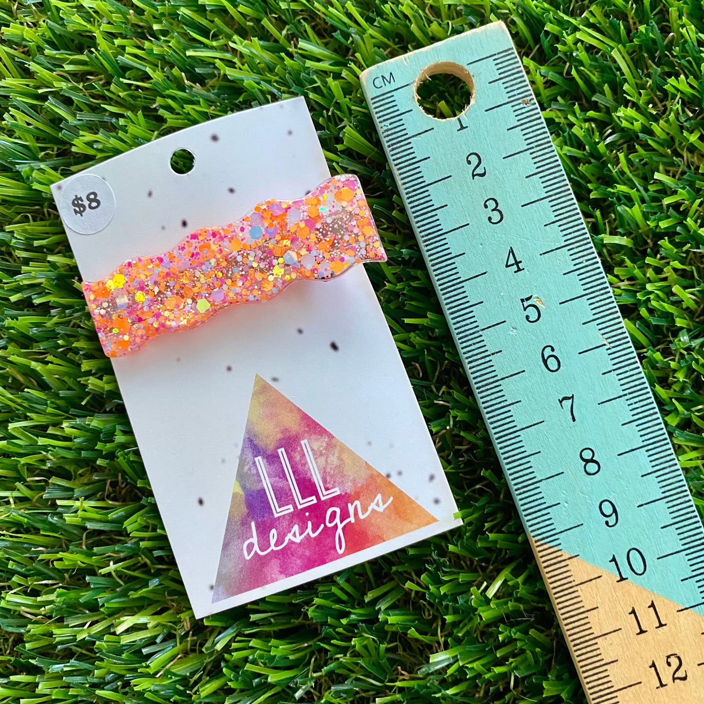 Handmade Resin Hair Clip - Pink and Orange Glitter Wave Hair Clip!