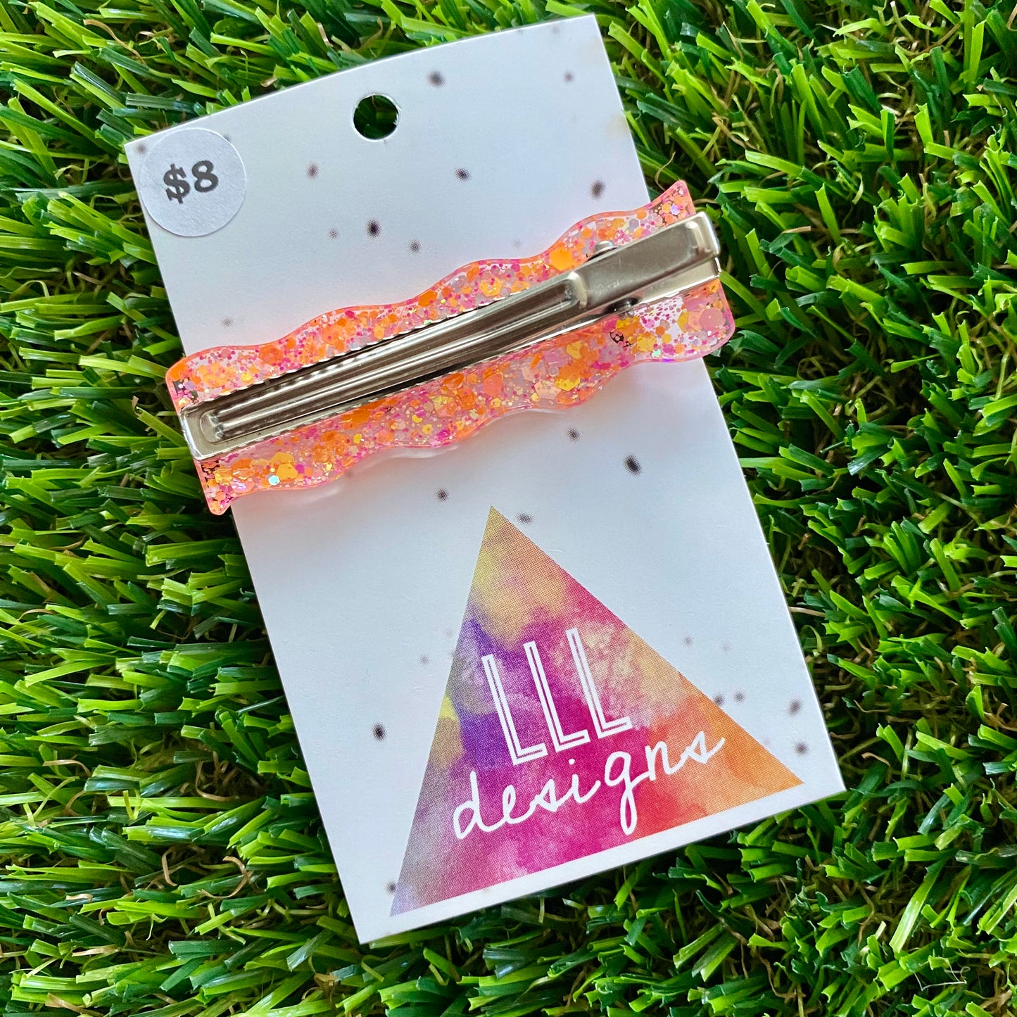 Handmade Resin Hair Clip - Pink and Orange Glitter Wave Hair Clip!