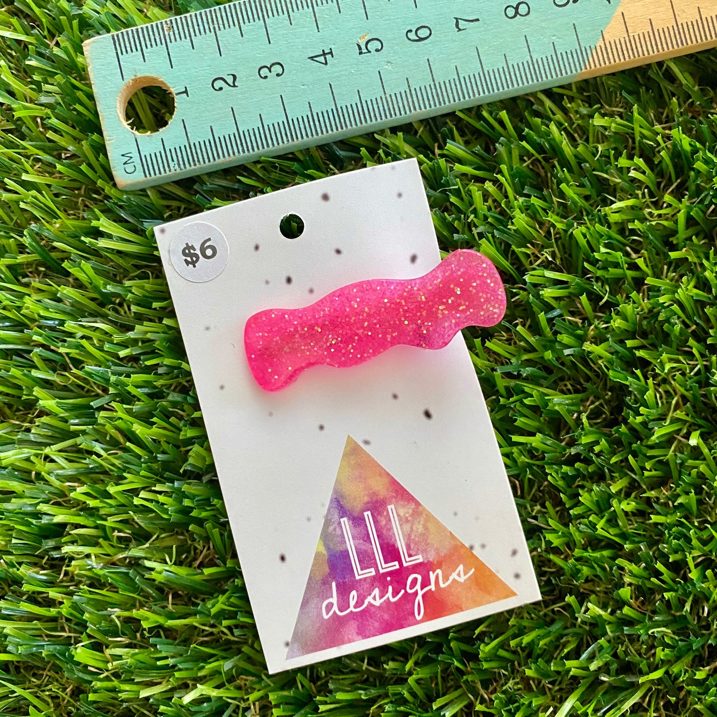 Handmade Resin Hair Clip - Neon Glitter Pink Wiggle Giggle Hair Clip!