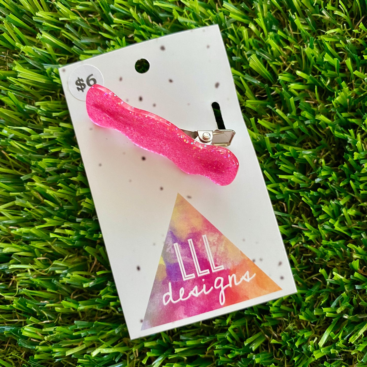 Handmade Resin Hair Clip - Neon Glitter Pink Wiggle Giggle Hair Clip!