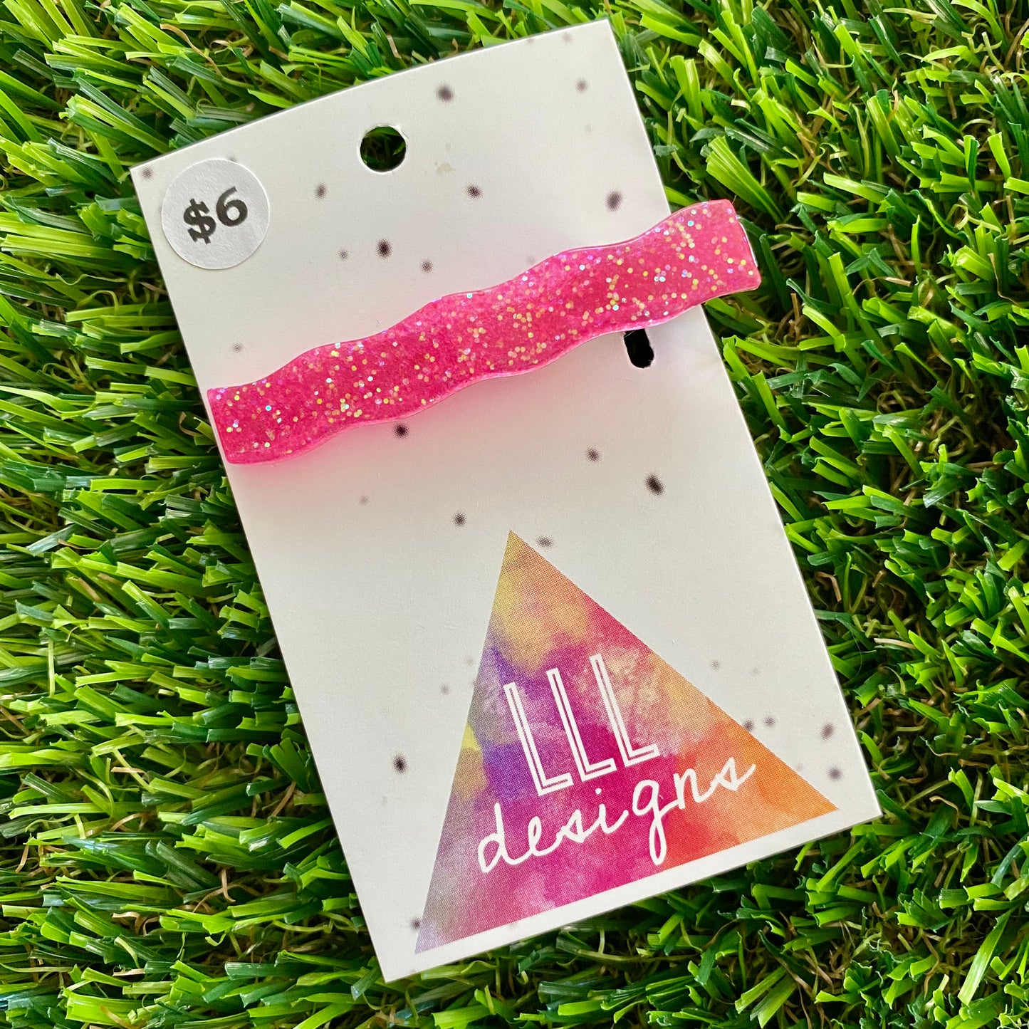 Handmade Resin Hair Clip - Neon Glitter Pink Bar Hair Clip!
