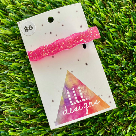 Handmade Resin Hair Clip - Neon Glitter Pink Bar Hair Clip!