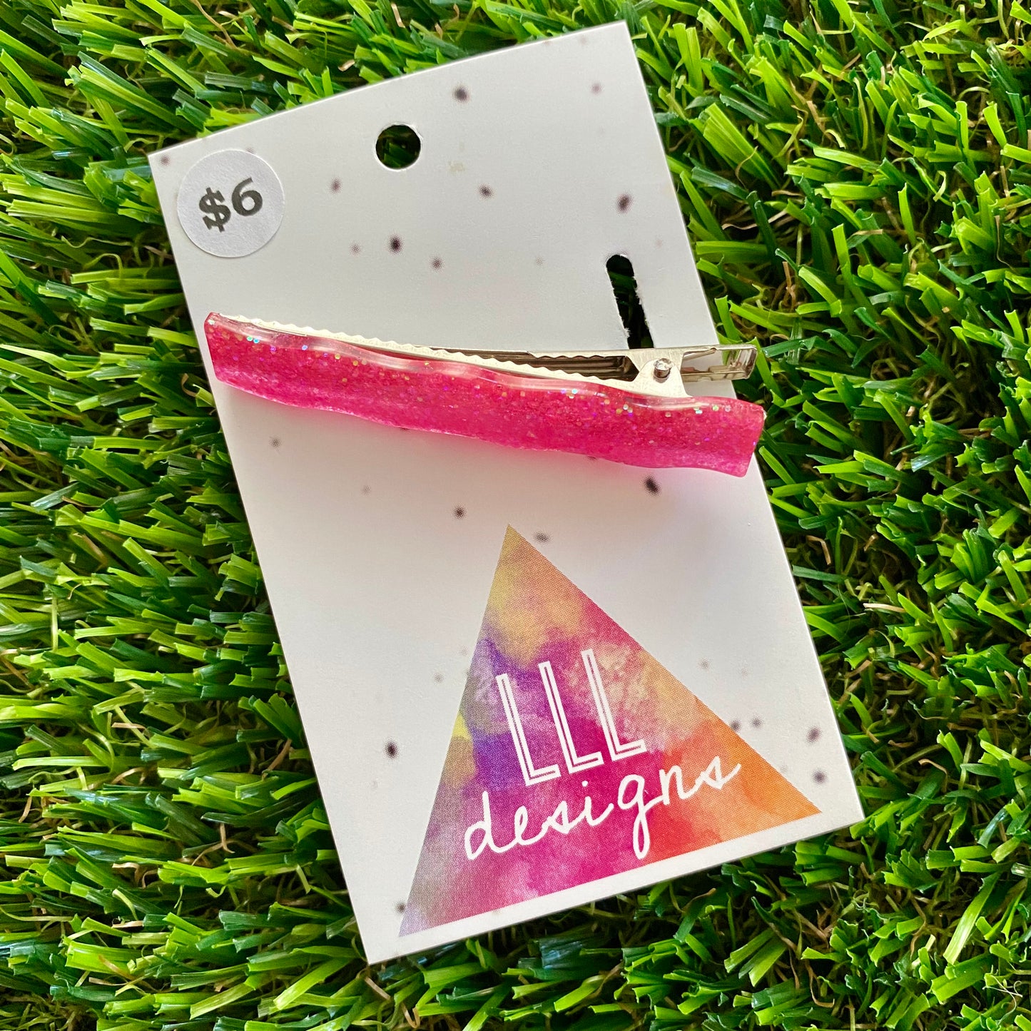 Handmade Resin Hair Clip - Neon Glitter Pink Bar Hair Clip!
