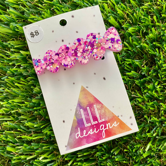 Handmade Resin Hair Clip - Pink Multi Glitter Coming Through Hair Clip!