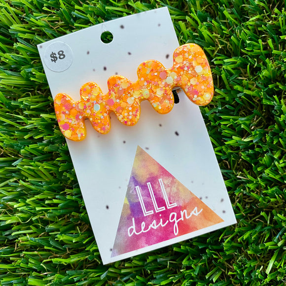 Handmade Resin Hair Clip - Orange Multi Glitter Nebula Hair Clip!