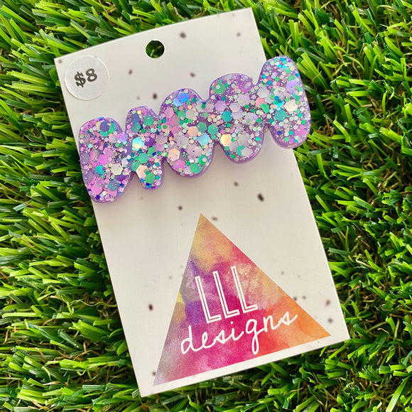 Handmade Resin Hair Clip - Lavender Multi Glitter Squiggle Hair Clip!