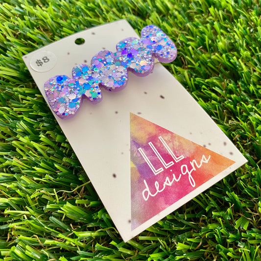 Handmade Resin Hair Clip - Lavender Multi Glitter Squiggle Hair Clip!