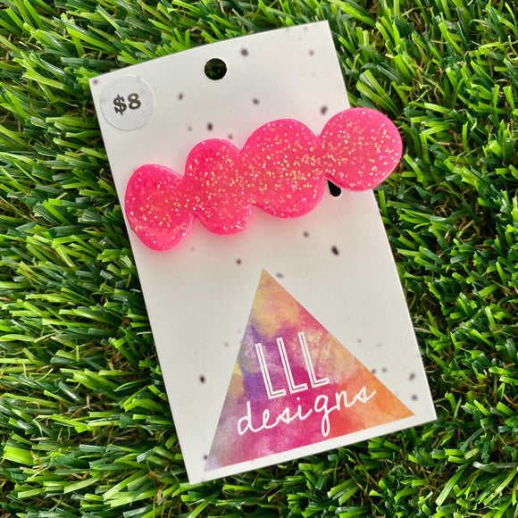 Handmade Resin Hair Clip - Neon Glitter Pink Bubble Hair Clip!