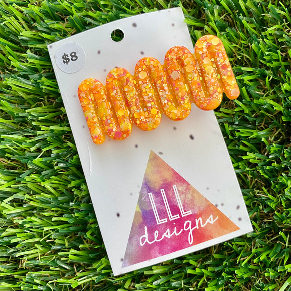 Handmade Resin Hair Clip - Orange Multi Glitter Retro Vibes Hair Clip!