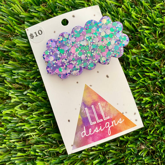 Handmade Resin Hair Clip - Purple Multi Glitter Puffy Cloud Hair Clip!