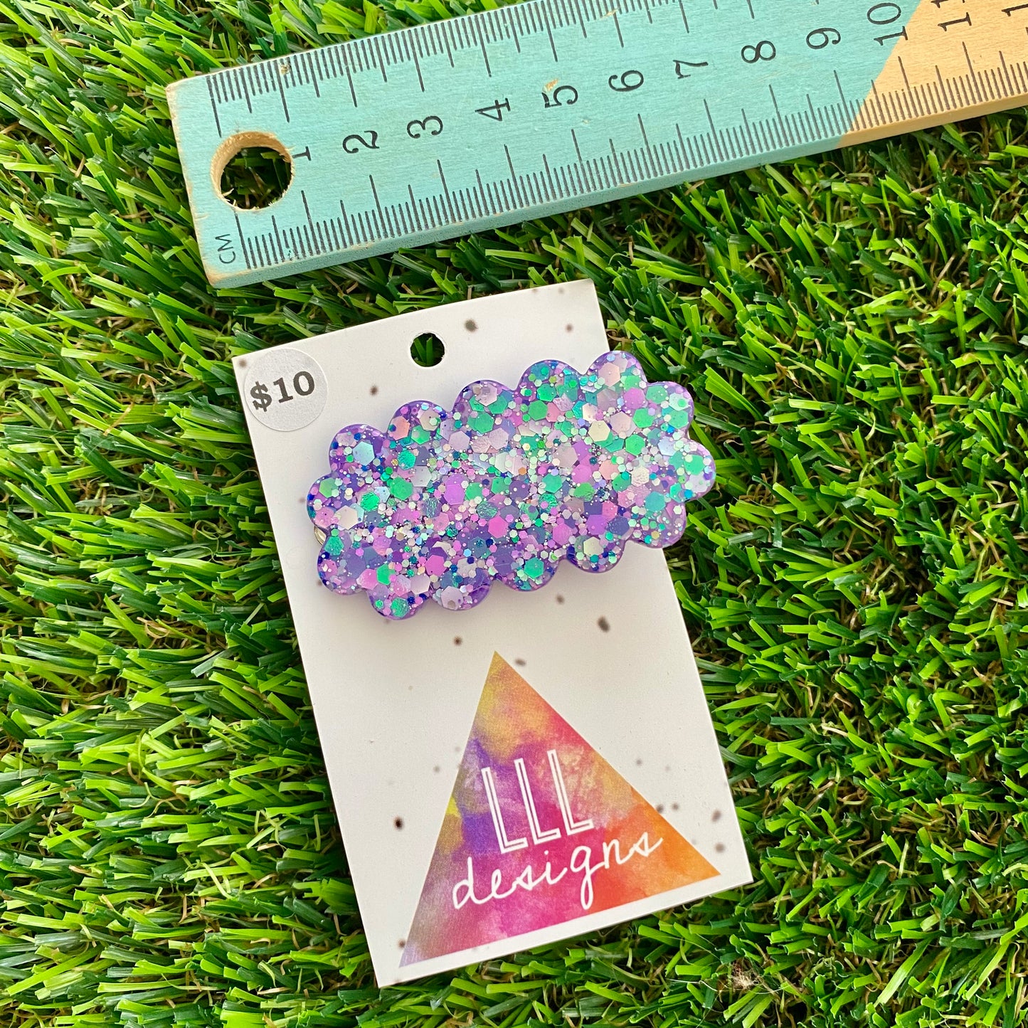 Handmade Resin Hair Clip - Purple Multi Glitter Puffy Cloud Hair Clip!