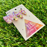 Handmade Resin Hair Clip - Yellow, Pink, Violet Glitter Puddle Hair Clip Featuring Lavender Glow In Dark Bow!