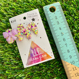 Handmade Resin Hair Clip - Yellow, Pink, Violet Glitter Puddle Hair Clip Featuring Lavender Glow In Dark Bow!