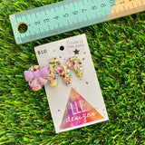 Handmade Resin Hair Clip - Yellow, Pink, Violet Glitter Puddle Hair Clip Featuring Lavender Glow In Dark Bow!