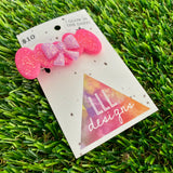 Handmade Resin Hair Clip - Neon Glitter Pink Bubbles and Bow Hair Clip Featuring Lavender Glow In Dark Bow!