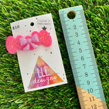 Handmade Resin Hair Clip - Neon Glitter Pink Bubbles and Bow Hair Clip Featuring Lavender Glow In Dark Bow!