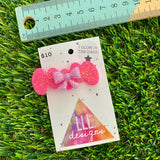 Handmade Resin Hair Clip - Neon Glitter Pink Bubbles and Bow Hair Clip Featuring Lavender Glow In Dark Bow!
