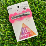 Handmade Resin Hair Clip - Neon Glitter Pink Bubbles and Bow Hair Clip Featuring Lavender Glow In Dark Bow!