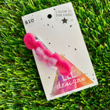 Handmade Resin Hair Clip - Neon Glitter Pink Bubbles and Bow Hair Clip Featuring Lavender Glow In Dark Bow!