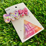 Handmade Resin Hair Clip - Yellow, Pink, Violet Glitter Squiggle Hair Clip Featuring a Pink Bow!