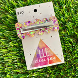 Handmade Resin Hair Clip - Yellow, Pink, Violet Glitter Squiggle Hair Clip Featuring a Pink Bow!