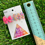 Handmade Resin Hair Clip - Rainbow Confetti Nebula Hair Clip Featuring a Neon Glitter Pink Bow!