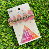 Handmade Resin Hair Clip - Rainbow Confetti Nebula Hair Clip Featuring a Neon Glitter Pink Bow!