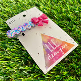 Handmade Resin Hair Clip - Purple Multi Confetti Bubble Bar Hair Clip Featuring a Pink Bow!