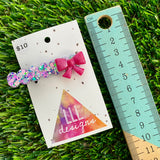 Handmade Resin Hair Clip - Purple Multi Confetti Bubble Bar Hair Clip Featuring a Pink Bow!