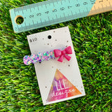 Handmade Resin Hair Clip - Purple Multi Confetti Bubble Bar Hair Clip Featuring a Pink Bow!