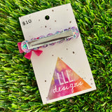 Handmade Resin Hair Clip - Purple Multi Confetti Bubble Bar Hair Clip Featuring a Pink Bow!