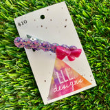 Handmade Resin Hair Clip - Purple Multi Confetti Bubble Bar Hair Clip Featuring a Pink Bow!