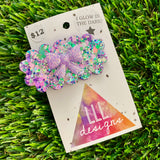 Handmade Resin Hair Clip - Purple Multi Confetti Puffy Cloud Hair Clip Featuring a Lavender Glow In Dark Bow!