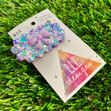 Handmade Resin Hair Clip - Purple Multi Confetti Puffy Cloud Hair Clip Featuring a Lavender Glow In Dark Bow!