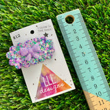 Handmade Resin Hair Clip - Purple Multi Confetti Puffy Cloud Hair Clip Featuring a Lavender Glow In Dark Bow!