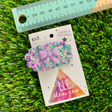 Handmade Resin Hair Clip - Purple Multi Confetti Puffy Cloud Hair Clip Featuring a Lavender Glow In Dark Bow!
