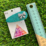 Handmade Resin Hair Clip - Teal Glitter Hair Clip Featuring a Glitter Silver Bow!
