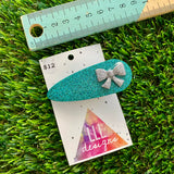 Handmade Resin Hair Clip - Teal Glitter Hair Clip Featuring a Glitter Silver Bow!