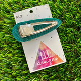 Handmade Resin Hair Clip - Teal Glitter Hair Clip Featuring a Glitter Silver Bow!