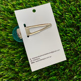 Handmade Resin Hair Clip - Teal Glitter Hair Clip Featuring a Glitter Silver Bow!