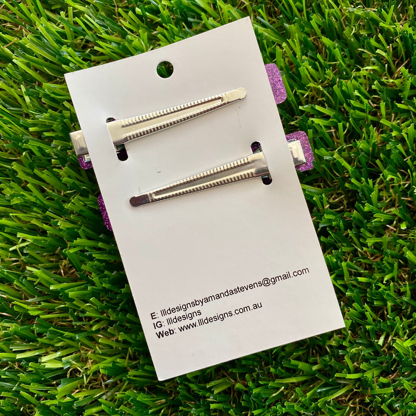 Handmade Resin Hair Clip - Glitter Purple Squared Edge Bar Hair Clip Pair!