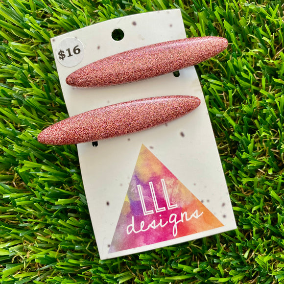 Handmade Resin Hair Clip - Glitter Dusty Pink Rounded Edge Bar Hair Clip Pair!
