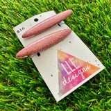 Handmade Resin Hair Clip - Glitter Dusty Pink Rounded Edge Bar Hair Clip Pair!