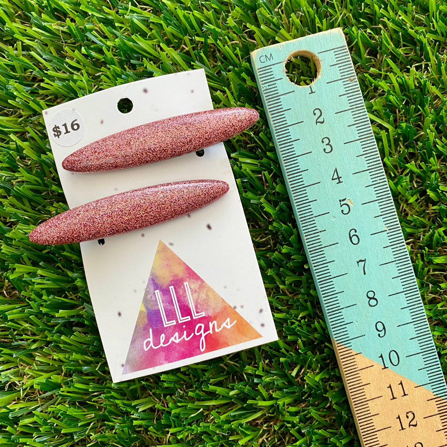 Handmade Resin Hair Clip - Glitter Dusty Pink Rounded Edge Bar Hair Clip Pair!