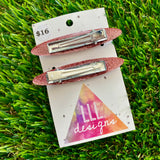 Handmade Resin Hair Clip - Glitter Dusty Pink Rounded Edge Bar Hair Clip Pair!